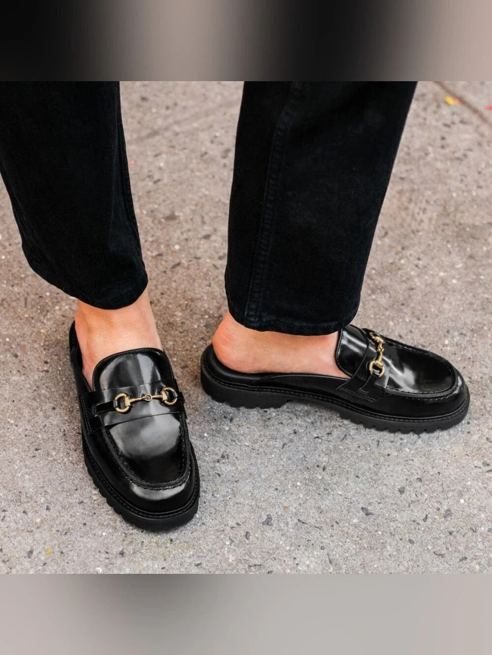 Thursday Leather Black Penny Mule Gold Hardware Women's Size 10 - Picture 2 of 16